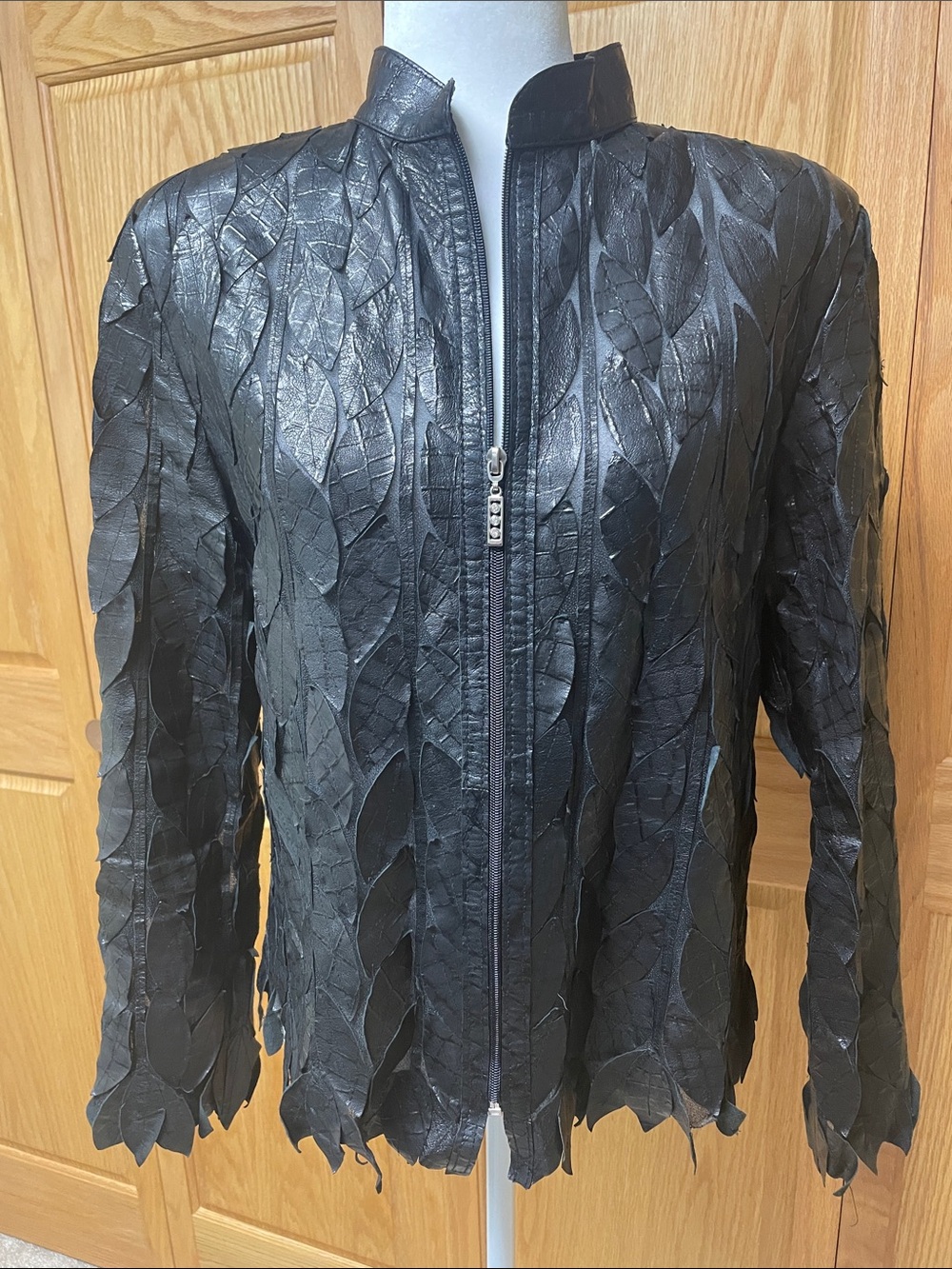 Women’s Leather Black Leaf Jacket - Size 12